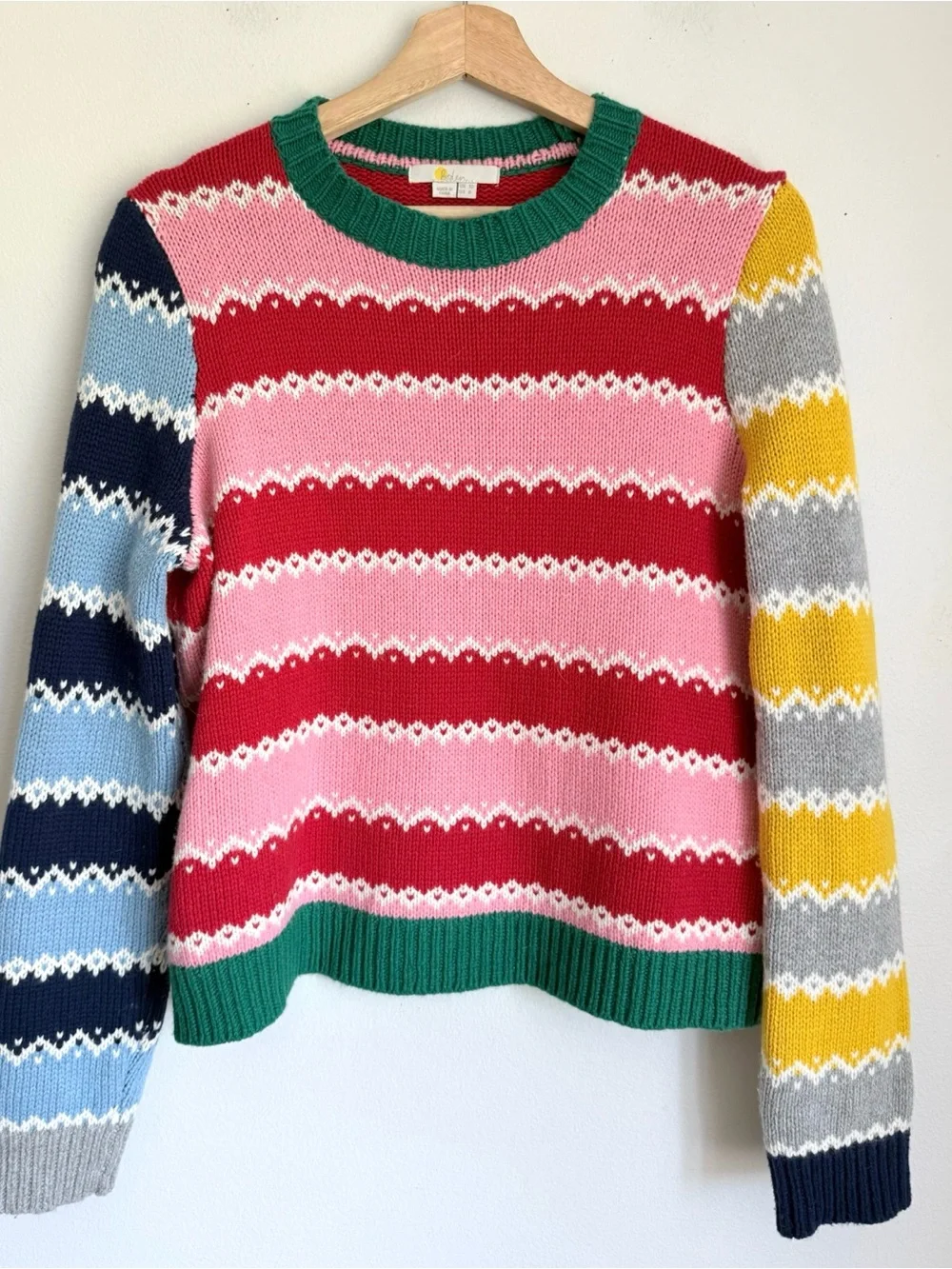 Boden Clara Fair Isle Stripe Knit Sweater in Colorful Blue Red Pink Green - Picture 4 of 7